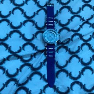 Blue strap crystal techno pave watch
